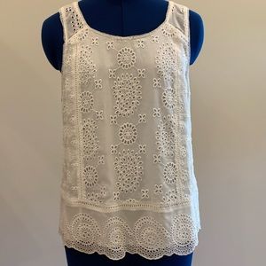 Joie Adah Eyelet Silk Lined Sleeveless Tank cream ivory